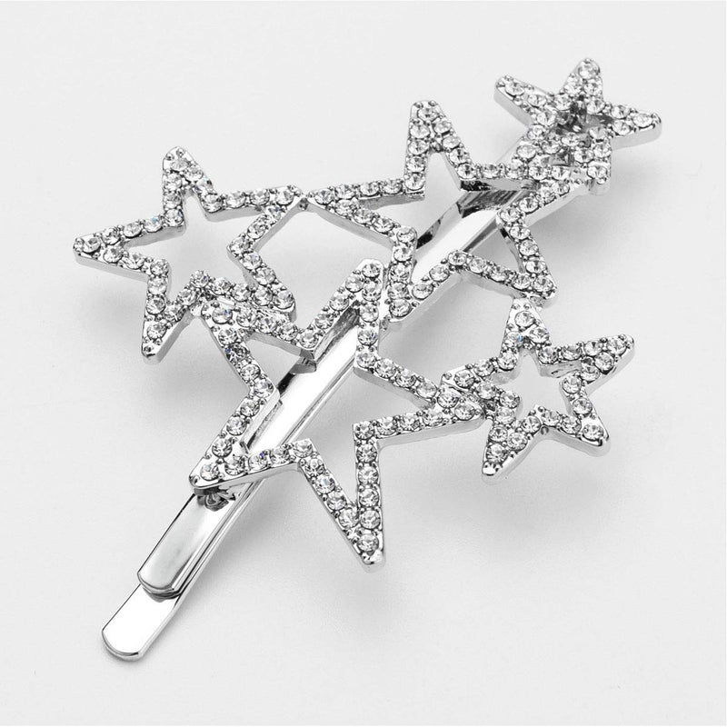 Teppylony 2Pcs Woman Silver Star Shape Shining Rhinestone Crystal Hairpin Hair Clip Metal Alloy Barrettes Hair Accessories for Party Wedding - Image 3